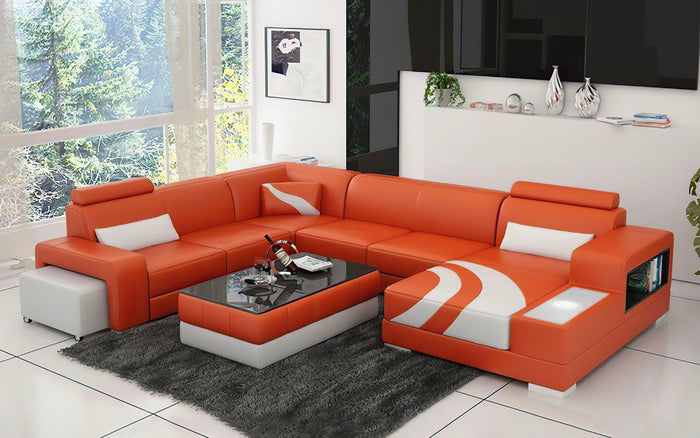 Lawrence Leather Sectional With Ottoman