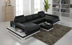 Heather Small Leather U-Shape Sectional with Chaise