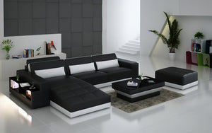 Silian Leather Sectional with Storage & LED Light