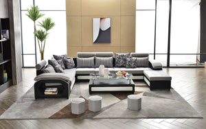 Selena Modular Tufted Sectional Style A(Light Grey & Black/White)