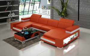 Ainslee Modern Leather Sectional Couch with LED Light