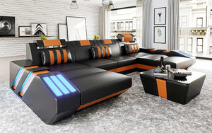 Cosmo U Shape Modern Leather Sectional with LED