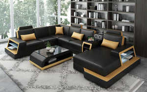 Civia Modern Leather Sectional With Console Table