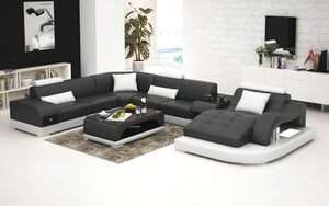 Browns Leather LED Light Sectional with Shape Chaise