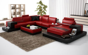 Halsey Modern U-Shape Leather Sectional with Console Table