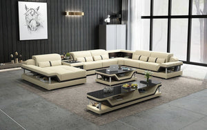 Bewley Modern Leather Sectional With Storage Light Grey & White