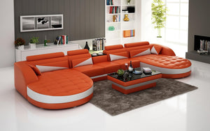 Geode Leather Sectional with Shape Chaise