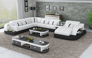 Reversible Corner Leather Sectional with LED Light