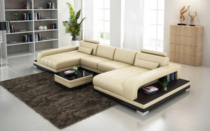 Heather Small Leather U-Shape Sectional with Chaise