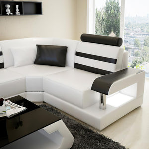 Norba Small Modern Leather Sectional with LED Light