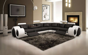 Bouie Leather Sectional with Adjustable Footrest | White&Black