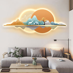 Futuristic Wall Art Elk Sunset Landscape II