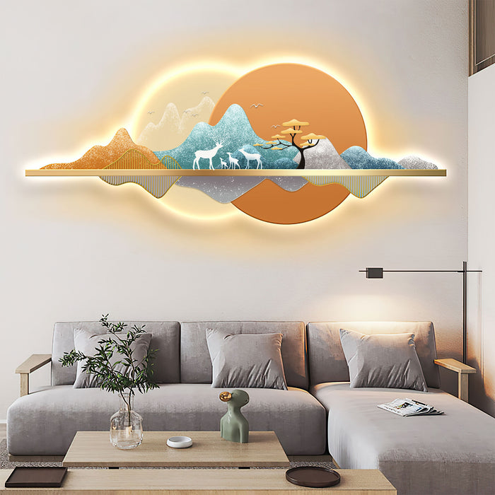 Futuristic Wall Art Elk Sunset Landscape II