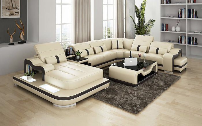 Sydney Large Italian Leather Sectional with Side Table