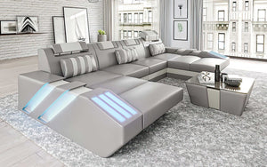 Cosmo U Shape Modern Leather Sectional with LED