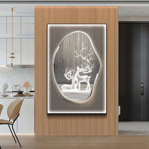 Futuristic Wall Art Tranquil Lake Two baby Deer