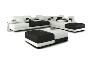 Chessboard Modern Leather Sectional With Ottoman