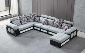 Selena Modular Tufted Sectional Style A(Light Grey & Black/White)