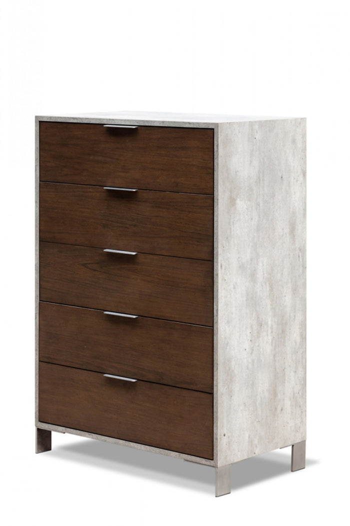 Nova Domus Redmond Modern Dark Walnut & Faux Concrete Chest