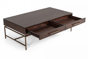 Nerver Modern Acacia & Brass Coffee Table