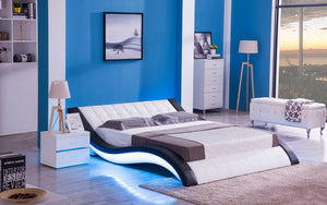 Sunna Curved Modern Leather Platform Smart Bed With LED Light