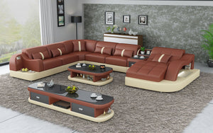 Reversible Corner Leather Sectional with LED Light