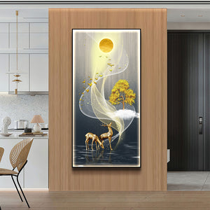 Futuristic Wall Art Fantasy Elk during a Full Moon