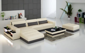 Silian Leather Sectional with Storage & LED Light