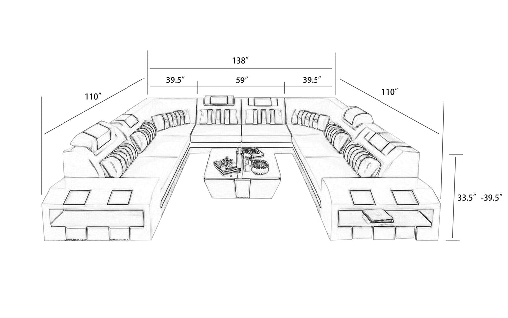 Cosmo XL U-Shape LED Sectional - Extra Large Party Couch for Big Spaces