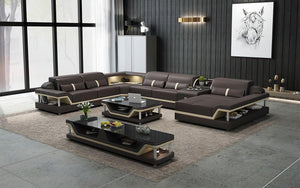 Bewley Modern Leather Sectional With Storage Light Grey & White