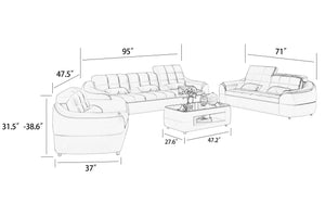 Aumin Modern Leather Sofa Set with Adjustable Headrest