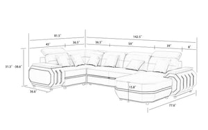 Univo Modern Leather Sectional with LED Lights