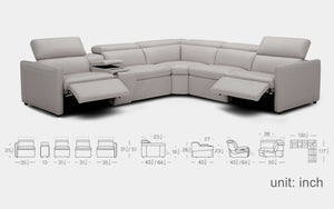 Maison Leather Recliner Sectional Sofa With Console