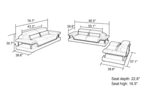 Taliya Leather Sofa Set with Adjustable Headrest