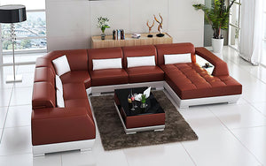 Amanda Modern U-Shape Leather Sectional with Tufted Chaise