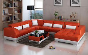 Amanda Modern U-Shape Leather Sectional with Tufted Chaise