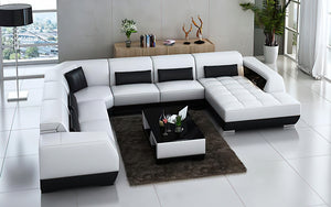 Amanda Modern U-Shape Leather Sectional with Tufted Chaise