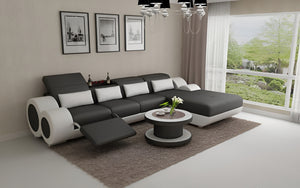 Aetius Mini Modern Leather Sectional with Recliner