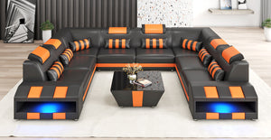 Cosmo XL U shape Modern Leather Sectional with Led Light