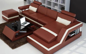 Emerson Small Modern Leather Sectional with Ottoman