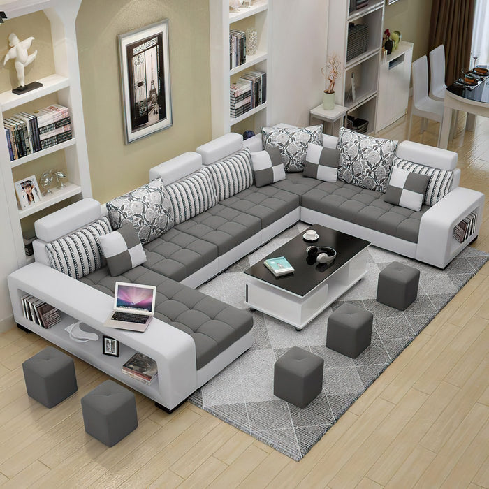 Selena Modular Tufted Sectional With Chaise(Dark Grey & Light Grey) / Top Grain Italian Leather