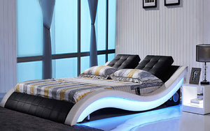 Bianca Curved Modern Leather Platform Smart Bed With LED Light