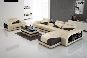 Beige Leather Sectional