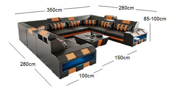 Cosmo XL U-Shape LED Sectional - Extra Large Party Couch for Big Spaces