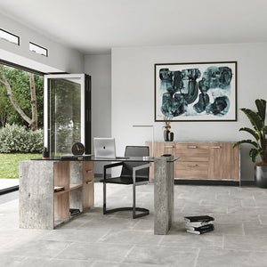 Buvner Modern Glass & Faux Concrete Desk