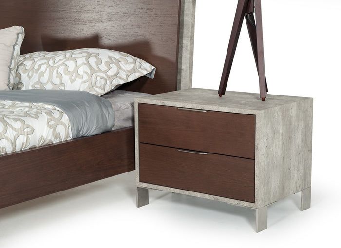 Nova Domus Redmond Modern Dark Walnut & Faux Concrete Nightstand