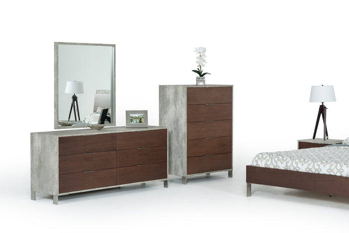 Nova Domus Redmond Modern Dark Walnut & Faux Concrete Dresser