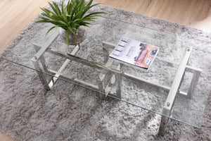 Valet Modern Glass & Stainless Steel Coffee Table