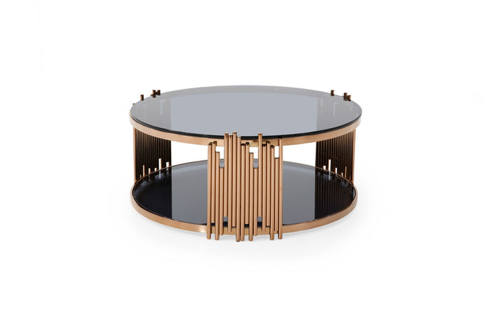 Boquot Modern Smoked Glass & Rosegold Round Coffee Table