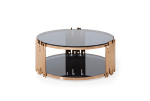 Boquot Modern Smoked Glass & Rosegold Round Coffee Table